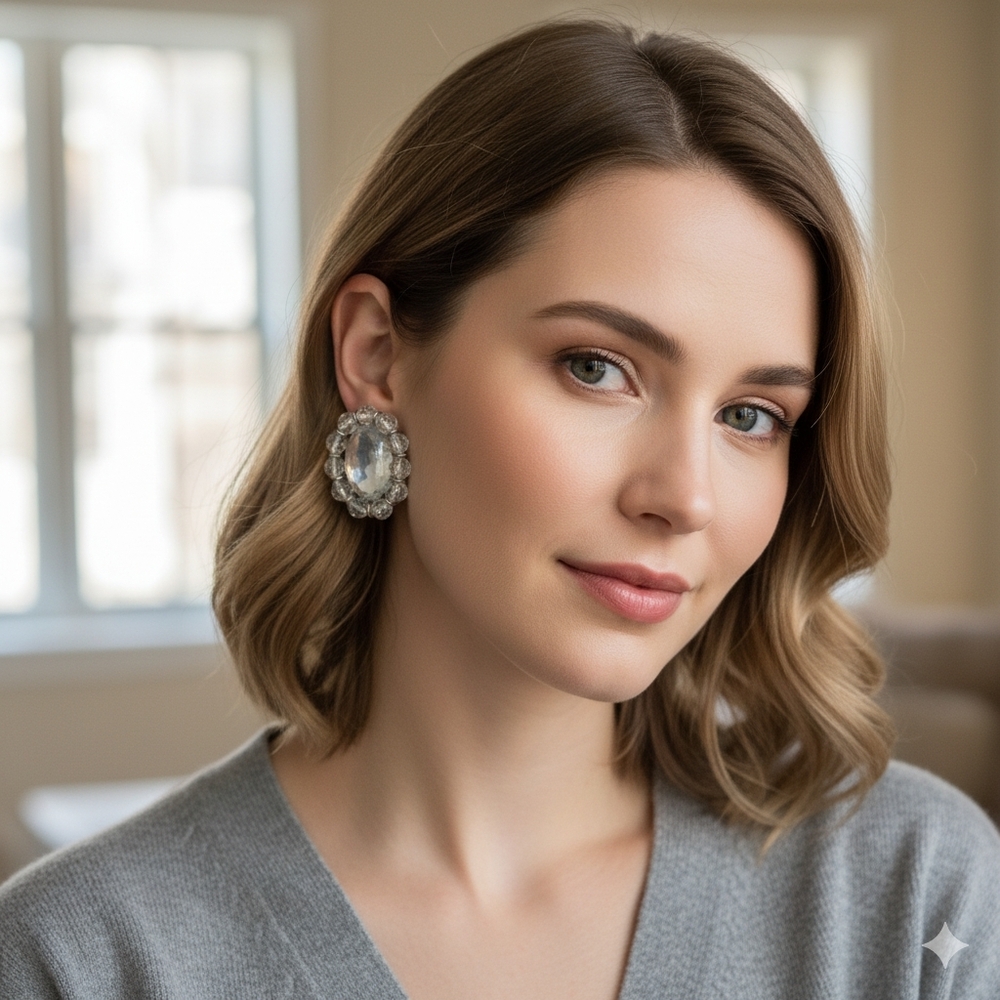 Clear Crystal Cluster Stud Earrings